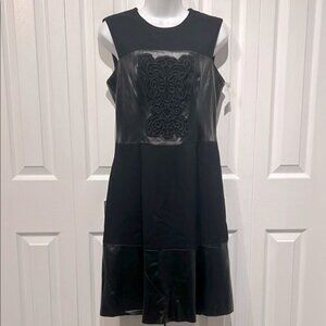 Rachel Roy Black Leather and Fabric Fit & Flare Sleeveless Dress Size 8